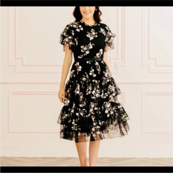 Rachel Parcell Floral Embroidered Tiered Mesh Dress XXL - Picture 2 of 7